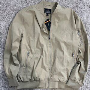 Outdoor Mens Light Brown Bomber Windbreaker Jacket Full Zip Size L